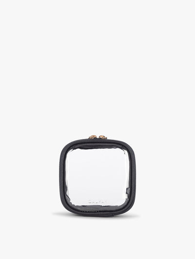 CALPAK Tiny Clear Cosmetic Case in Black front view; CCT2501-BLACK view 1