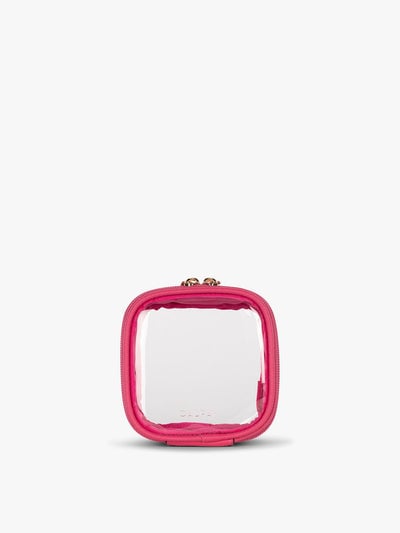 CALPAK Tiny Clear Cosmetic Case in bright pink Dragonfruit front view; CCT2501-DRAGONFRUIT