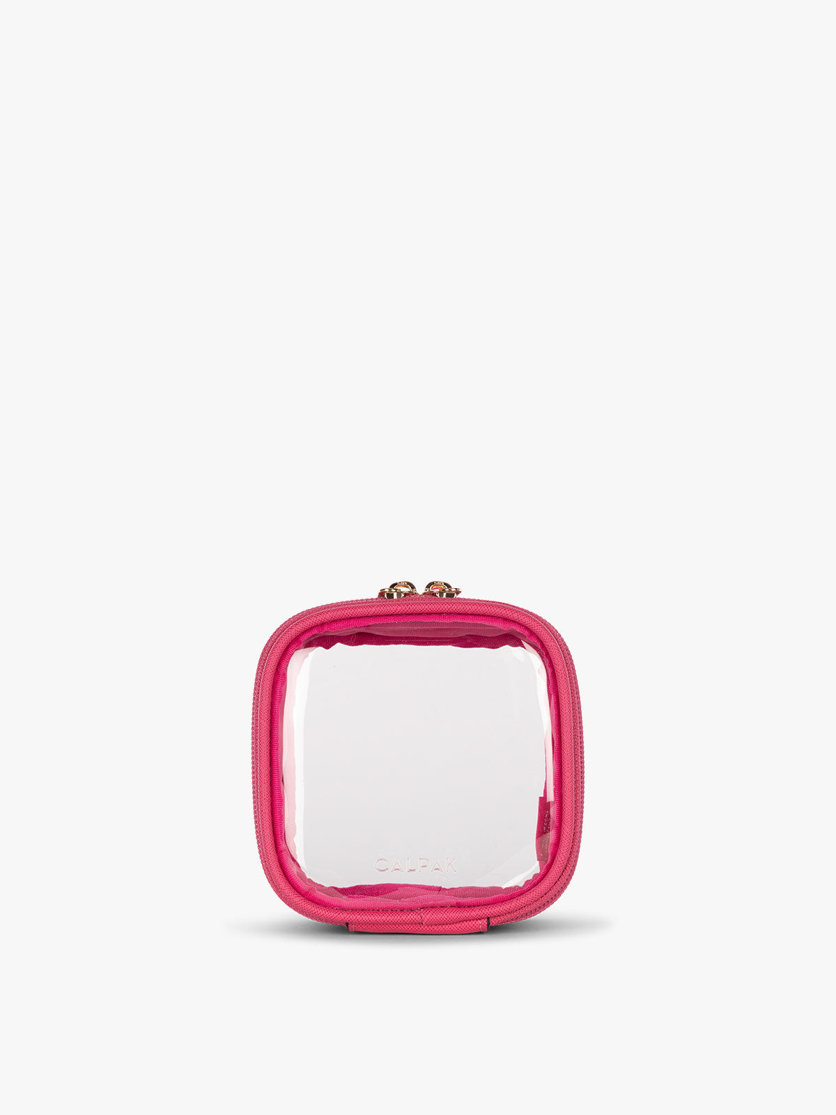 CALPAK Tiny Clear Cosmetic Case in bright pink Dragonfruit front view; CCT2501-DRAGONFRUIT