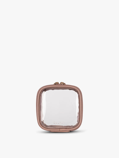 CALPAK Tiny Clear Cosmetic Case in light pink Mauve front view; CCT2501-MAUVE view 1