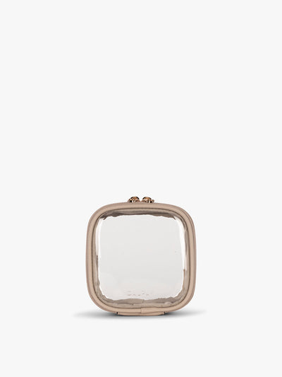 CALPAK Tiny Clear Cosmetic Case in tan Stone front view; CCT2501-STONE view 1