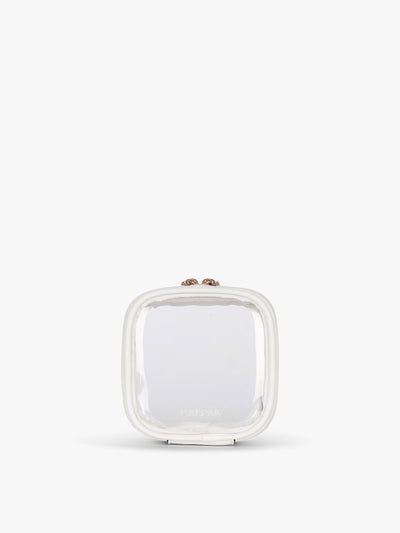CALPAK Tiny Clear Cosmetic Case in White front view; CCT2501-WHITE