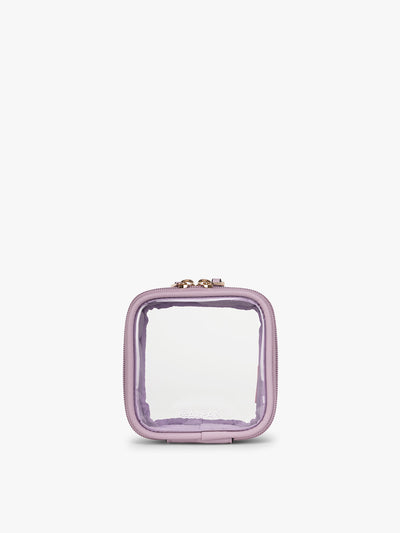 CALPAK Tiny Clear Cosmetics Case in purple Lavender on a white background; CCT2501-LAVENDER view 1
