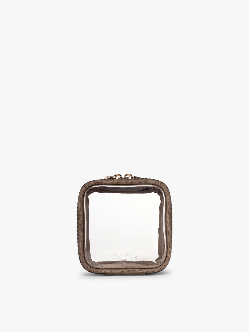 CALPAK Tiny Clear Cosmetics Case in brown Mocha on a white background