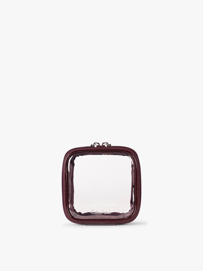 CALPAK Tiny Clear Cosmetics Case in maroon Dark Cherry; CCT2501-GLAZED-DARK-CHERRY view 1