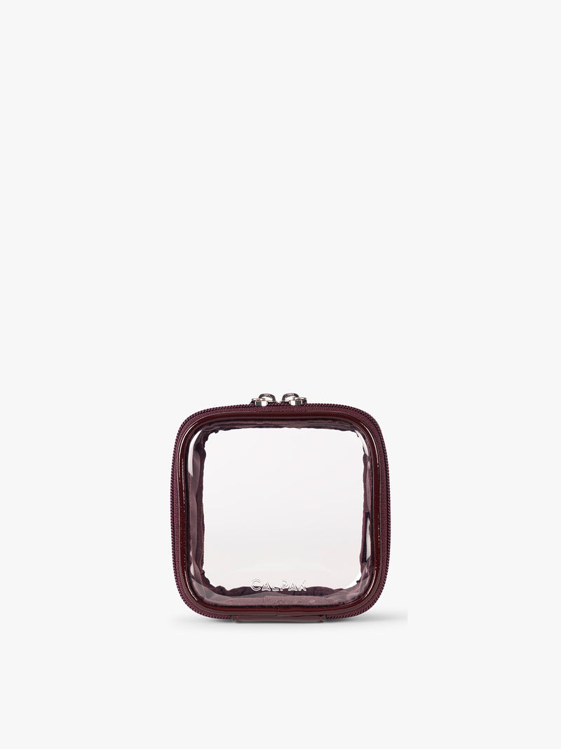 CALPAK Tiny Clear Cosmetics Case in maroon Dark Cherry