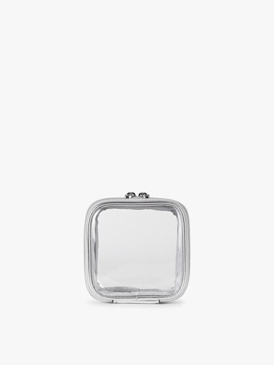 CALPAK Tiny Clear Cosmetics Case in Silver; CCT2501-SILVER view 1