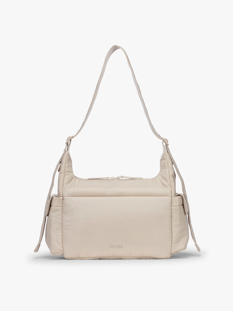 CALPAK Crossbody Diaper Bag in off-white Oatmeal back view