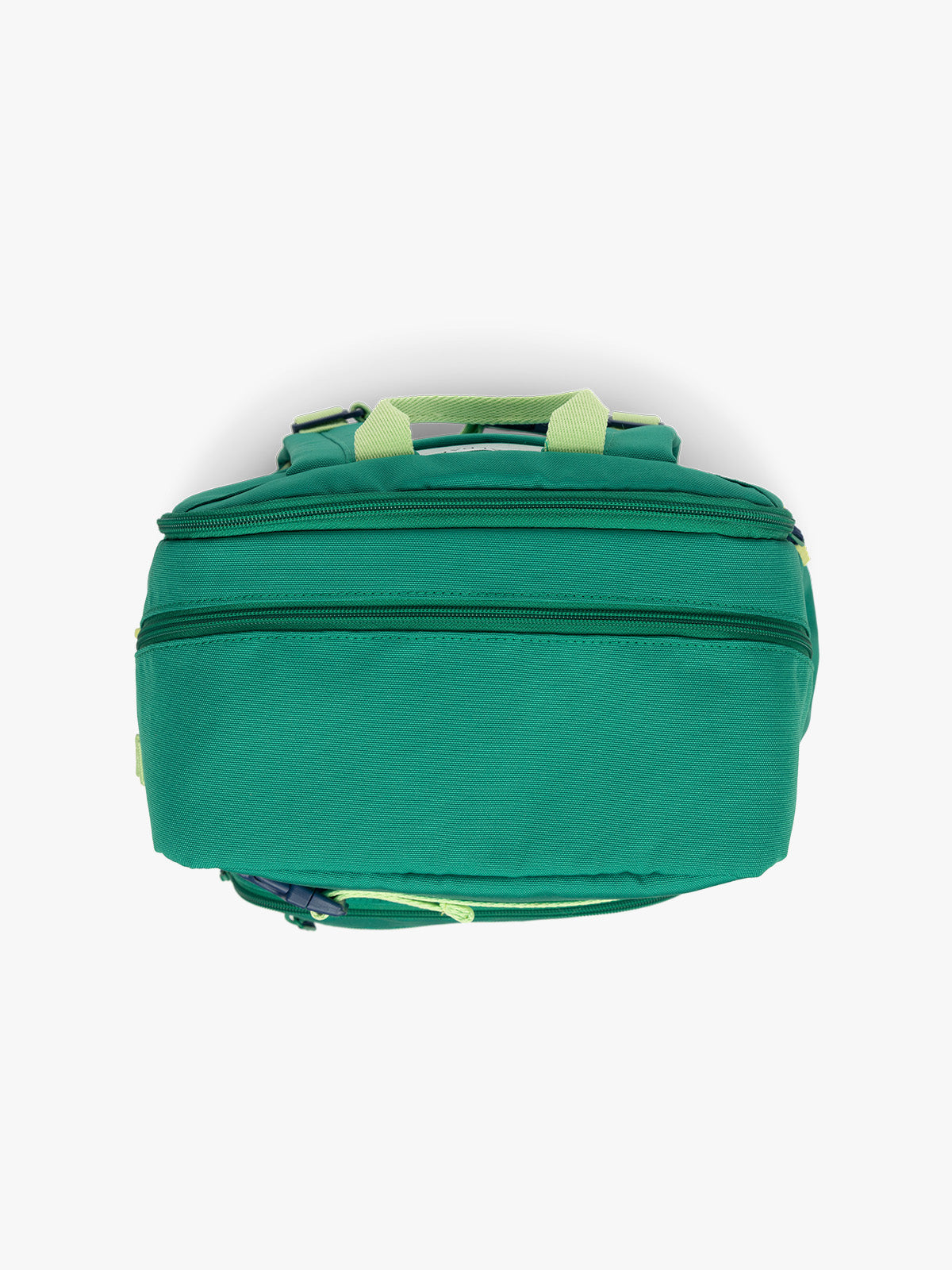 Top view of the green CALPAK Kids Large Backpack with lime green accents on a white background; CKBL2501-GREEN