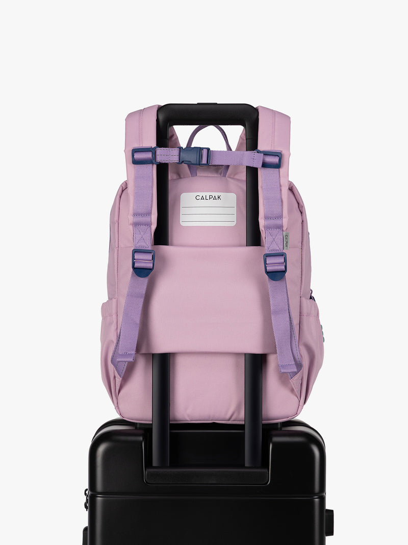 CALPAK Kids Medium Backpack in lavender pink Orchid Pink with back luggage trolley sleeve