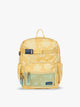 CALPAK Kids Small Backpack in yellow with tan flower print in Yellow Bloom for ages 3-5 is built for your little one’s big days with yellow zippers and blue mesh front pocket, multiple interior pockets for an 11” tablet or laptop, and padded comfort straps; CKBS2501-YELLOW-BLOOM