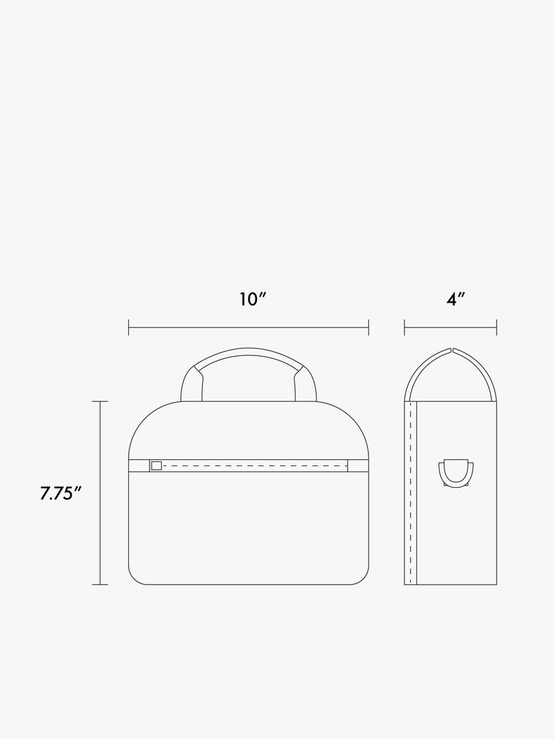 CALPAK Kids Lunch Bag line diagram drawing of dimensions of 10" x 7.75" x 4"