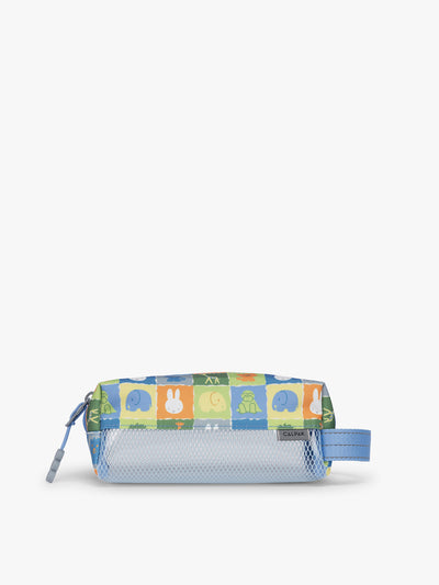 Colorful CALPAK Kids Pencil Case with Miffy and cartoon designs on a white background in Miffy Blue Zoo Trip; CKPC2501-MIFFY-BLUE-ZOO-TRIP view 1