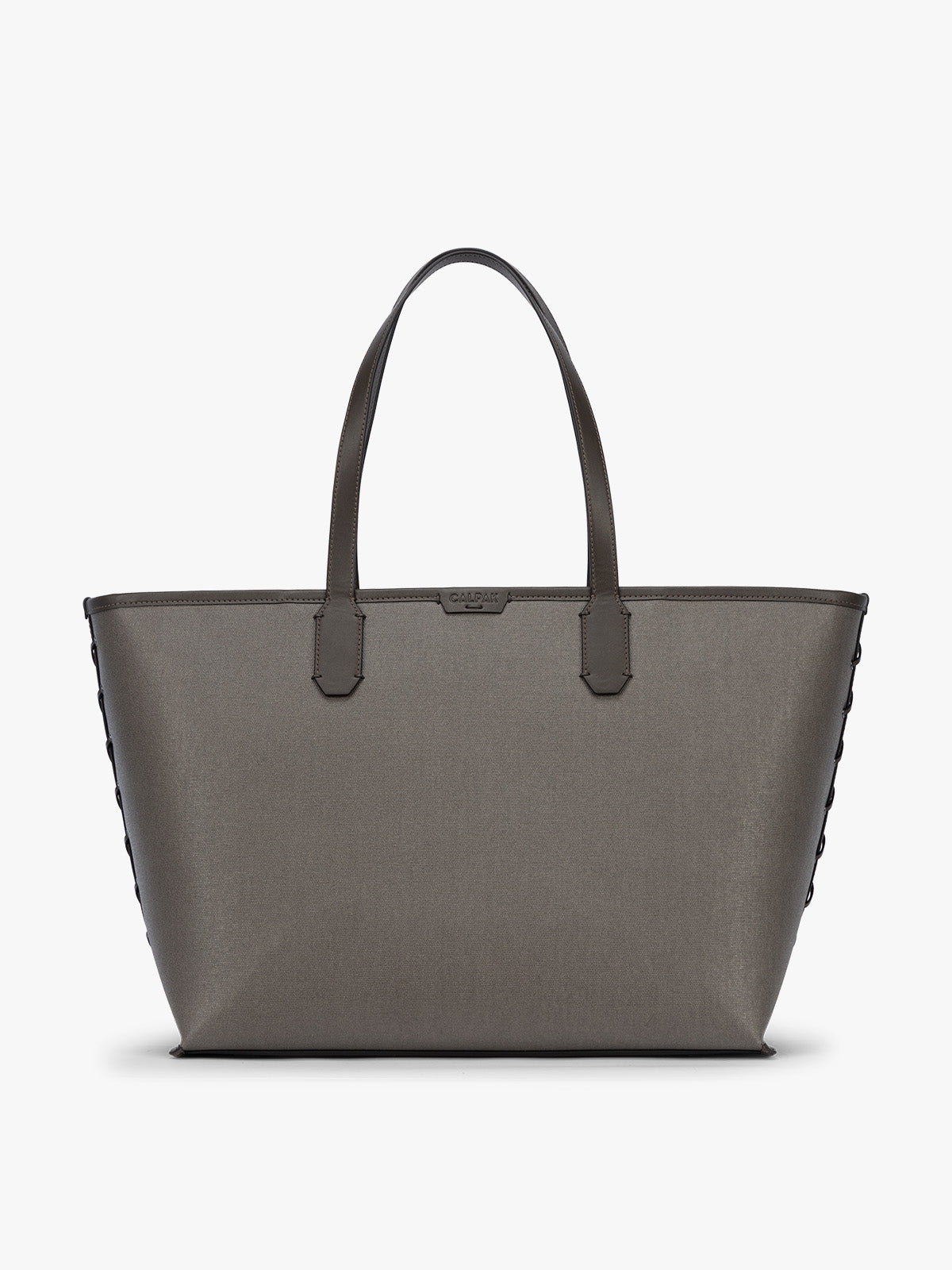 CALPAK Colette 15" Canvas Laptop Tote in brown canvas material ; CLCT2601-MUSHROOM