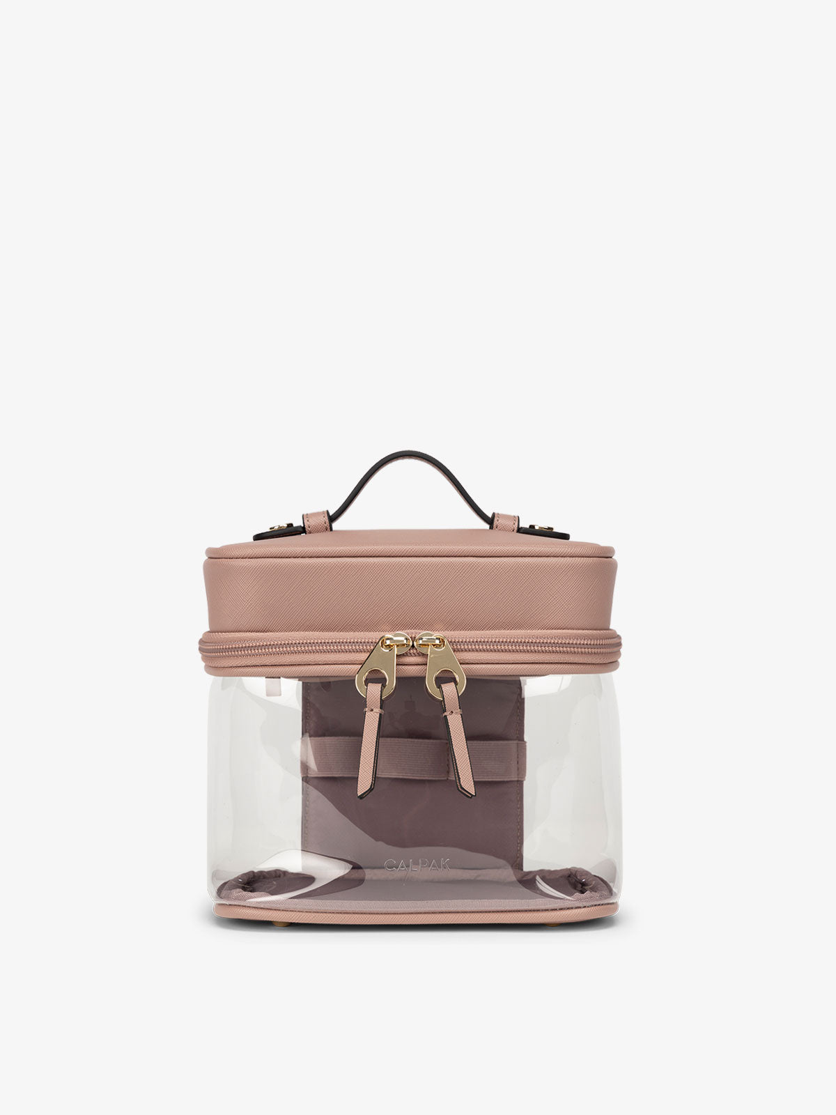 Clear Train Case with Top Compartment in Mauve