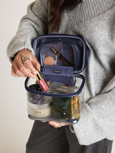 CALPAK Clear Cosmetic Case in dark blue Metallic Blue; CTC2401-METALLIC-INDIGO view 2