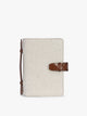 CALPAK Colette Multi Passport Wallet in beige canvas material  and brown finishings in Natural Brown; CLPW2601-NATURAL-BROWN