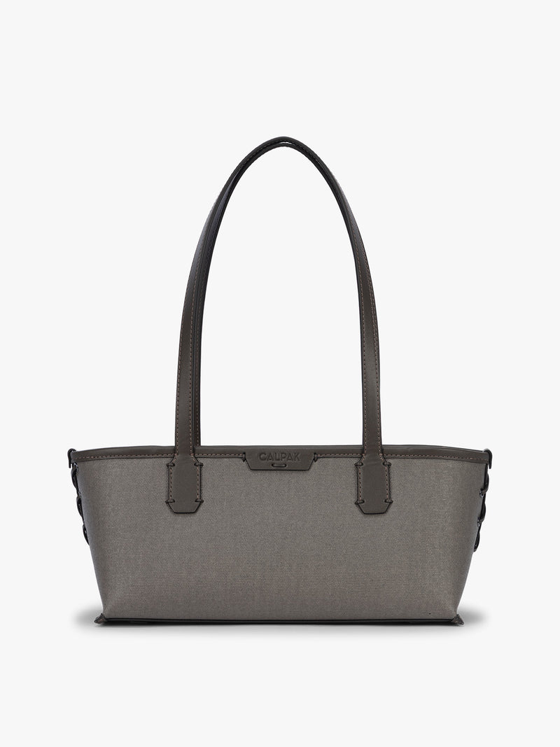 CALPAK Colette Canvas Shoulder Tote in brown Mushroom canvas material