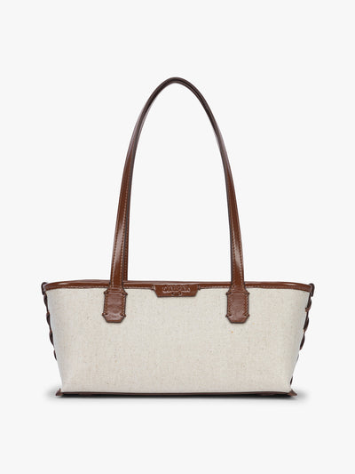 CALPAK Colette Canvas Shoulder Tote in beige and brown finishing; CLST2601-NATURAL-BROWN view 1