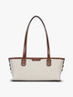 CALPAK Colette Canvas Shoulder Tote in beige canvas material and brown finishing; CLST2601-NATURAL-BROWN