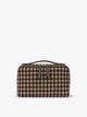 Toiletry bag with zipper and top handle in a brown plaid from CALPAK in Mushroom Plaid shown against a grey background; CLTB2601-MUSHROOM-PLAID