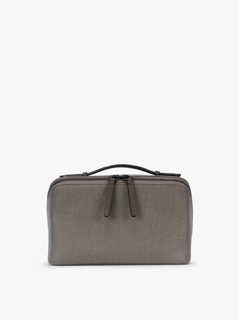 CALPAK Colette Lay-Flat Canvas Toiletry Bag in brown Mushroom
