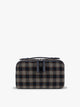 Toiletry bag with zipper and top handle in a grey and navy plaid from CALPAK in Navy Plaid shown against a grey background; CLTB2601-NAVY-PLAID
