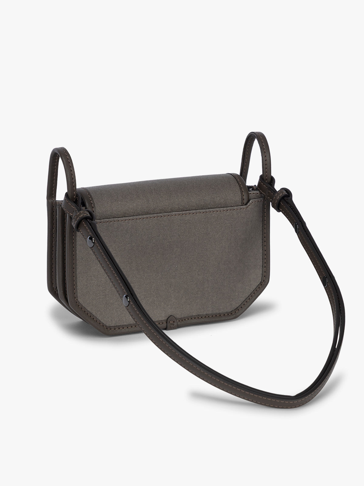 Backside of CALPAK Colette Canvas Crossbody Wallet Bag in brown canvas material ;CLWC2601-MUSHROOM