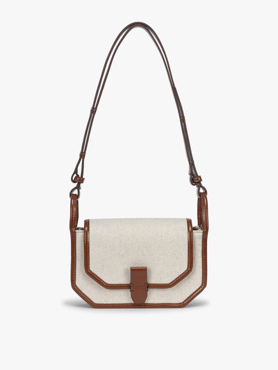 CALPAK Colette Canvas Crossbody Wallet Bag in Natural Brown with beige canvas material and brown finishing; CLWC2601-NATURAL-BROWN view 1