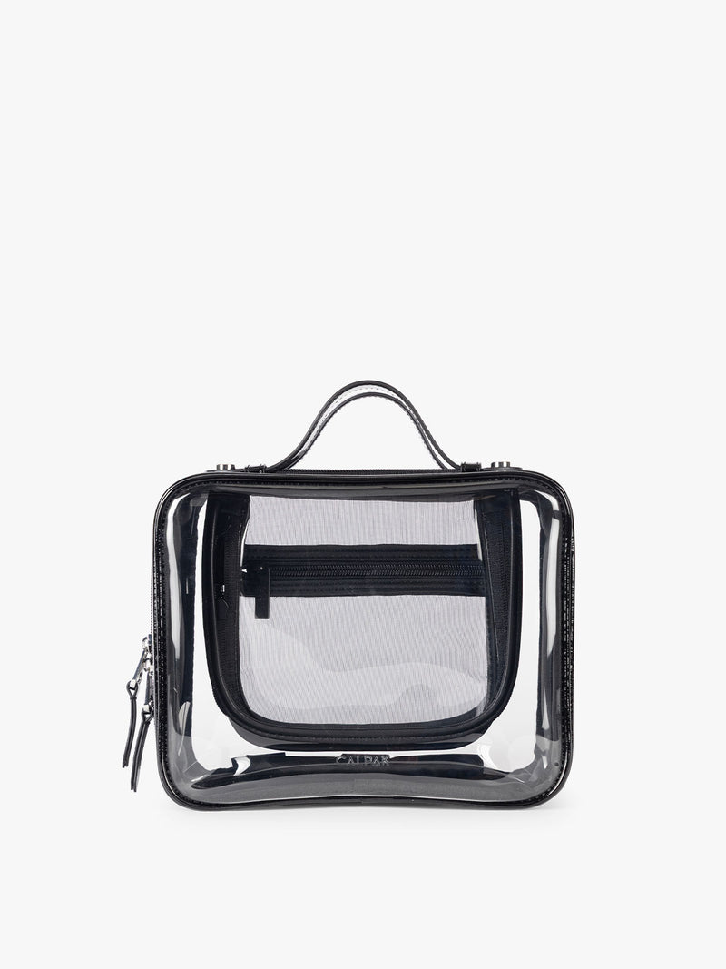 CALPAK Medium Clear Cosmetic Case in Glazed Black on a white background
