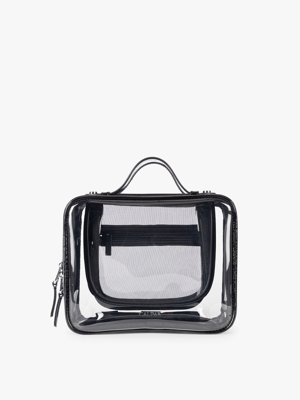 CALPAK Medium Clear Cosmetic Case in Glazed Black on a white background; CMM2201-GLAZED-BLACK