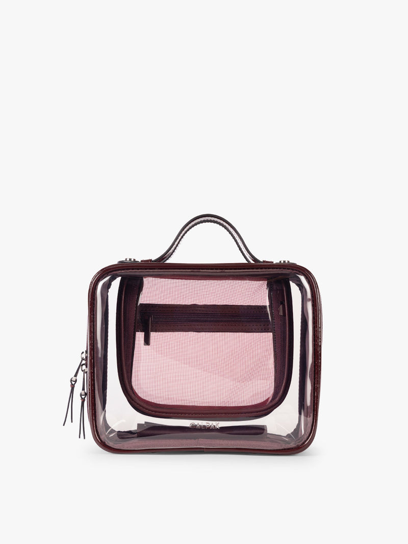 clear travel makeup bags Medium Clear Cosmetics Case in Glazed Dark Cherry