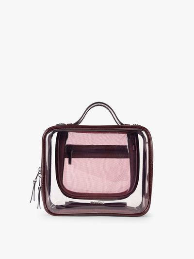 CALPAK Medium Clear Cosmetic Case in maroon Glazed Dark Cherry on a white background; CMM2201-GLAZED-DARK-CHERRY view 1