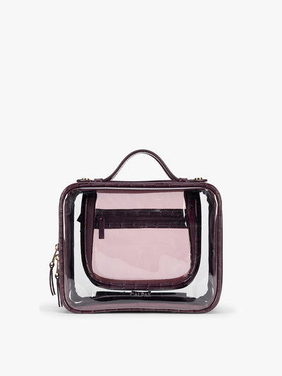 CALPAK Medium Clear Cosmetics Case, Glazed Dark Cherry