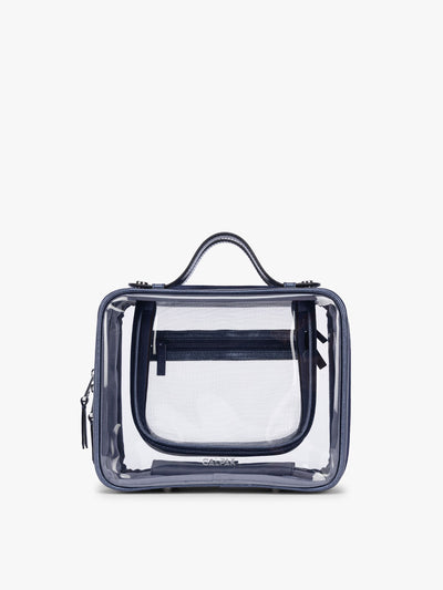 CALPAK Clear Cosmetic Case in dark blue French Blue; CMM2201-METALLIC-INDIGO view 1