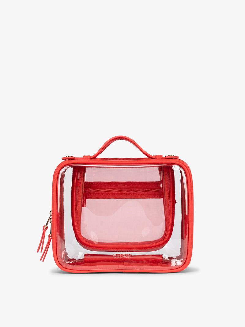 CALPAK Medium Clear Cosmetic Case in red Tomato