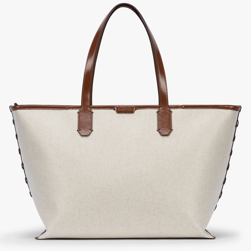 CALPAK Colette 15in Canvas Laptop Tote in natural brown left