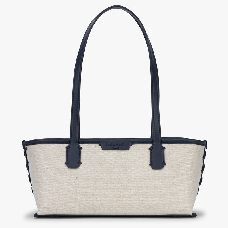 Colette Canvas Shoulder Tote in natural navy