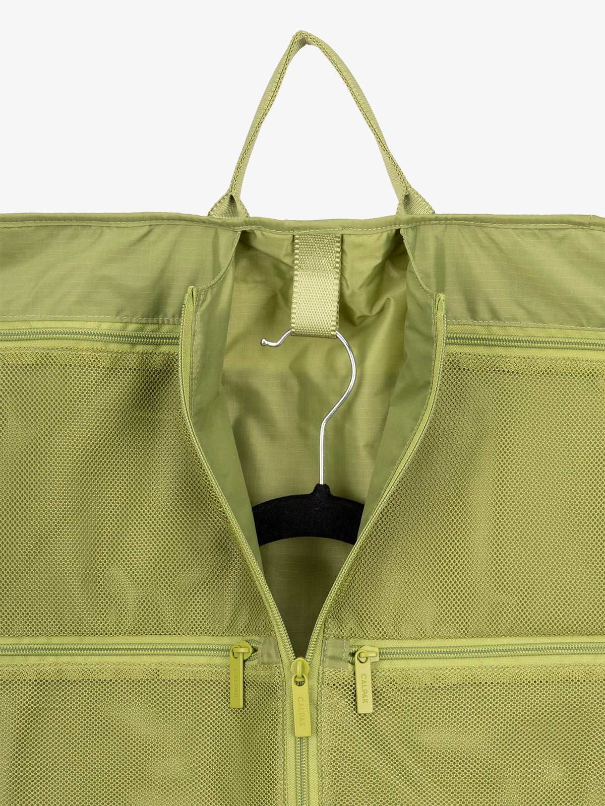 CALPAK Compakt large hanging garment travel bag with handle and mesh pockets in palm green