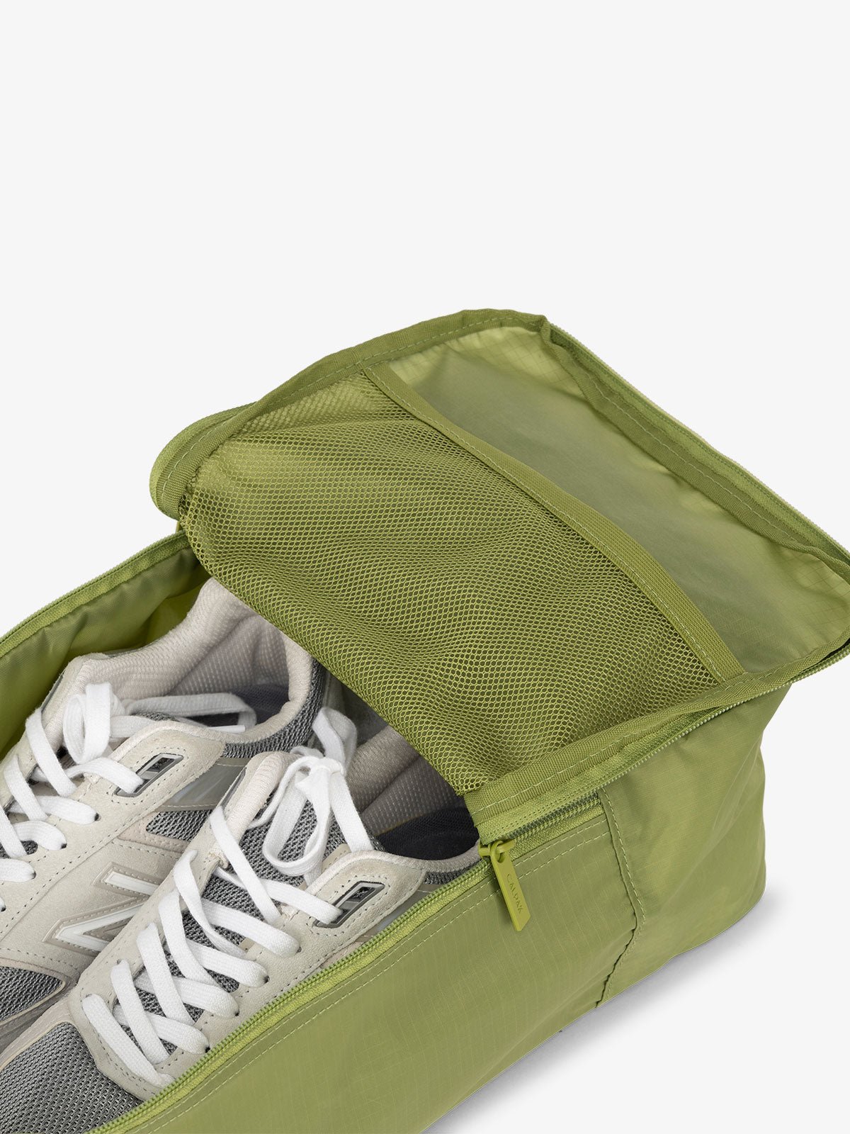 CALPAK Compakt zippered shoe travel bag with mesh pocket in green
