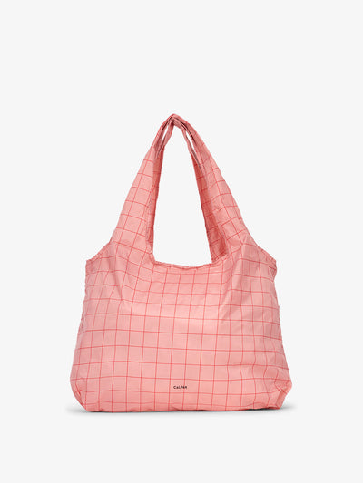 CALPAK Compakt tote bag in pink grid; KTB2001-PINK-GRID view 1