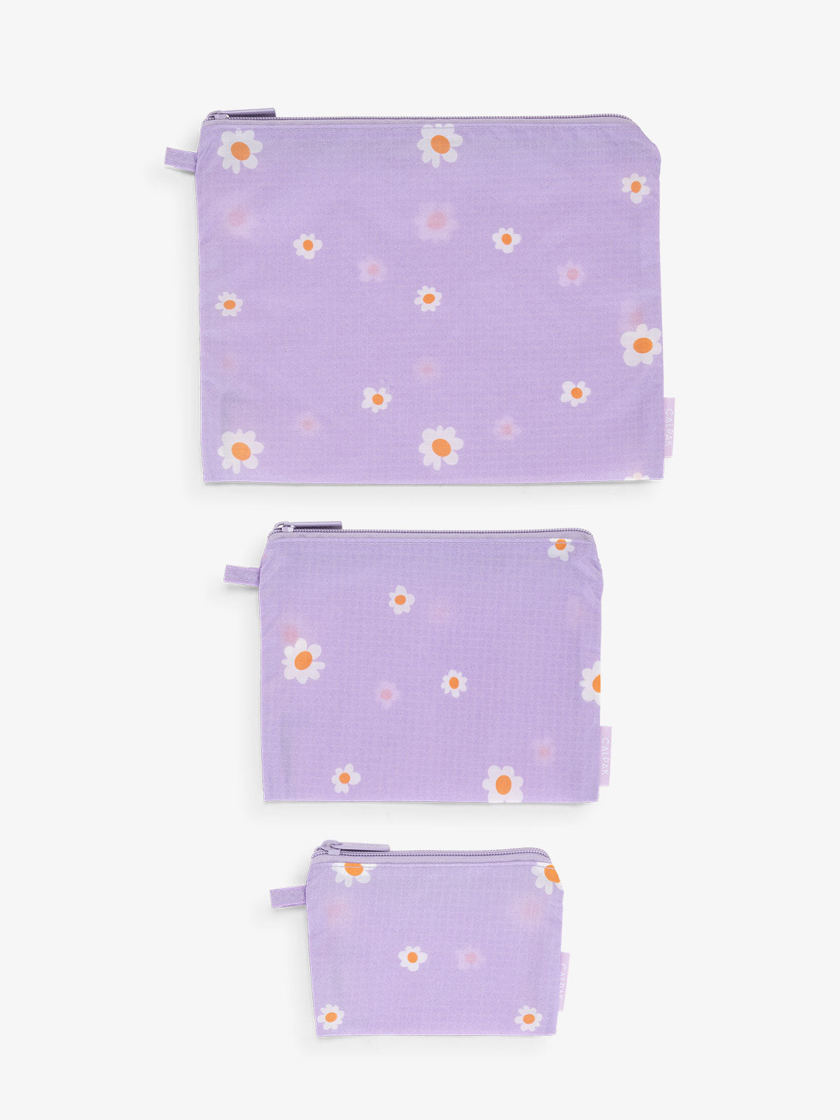 CALPAK Compakt water resistant zippered pouch set for organization in orchid fields; KZB2001-ORCHID-FIELDS
