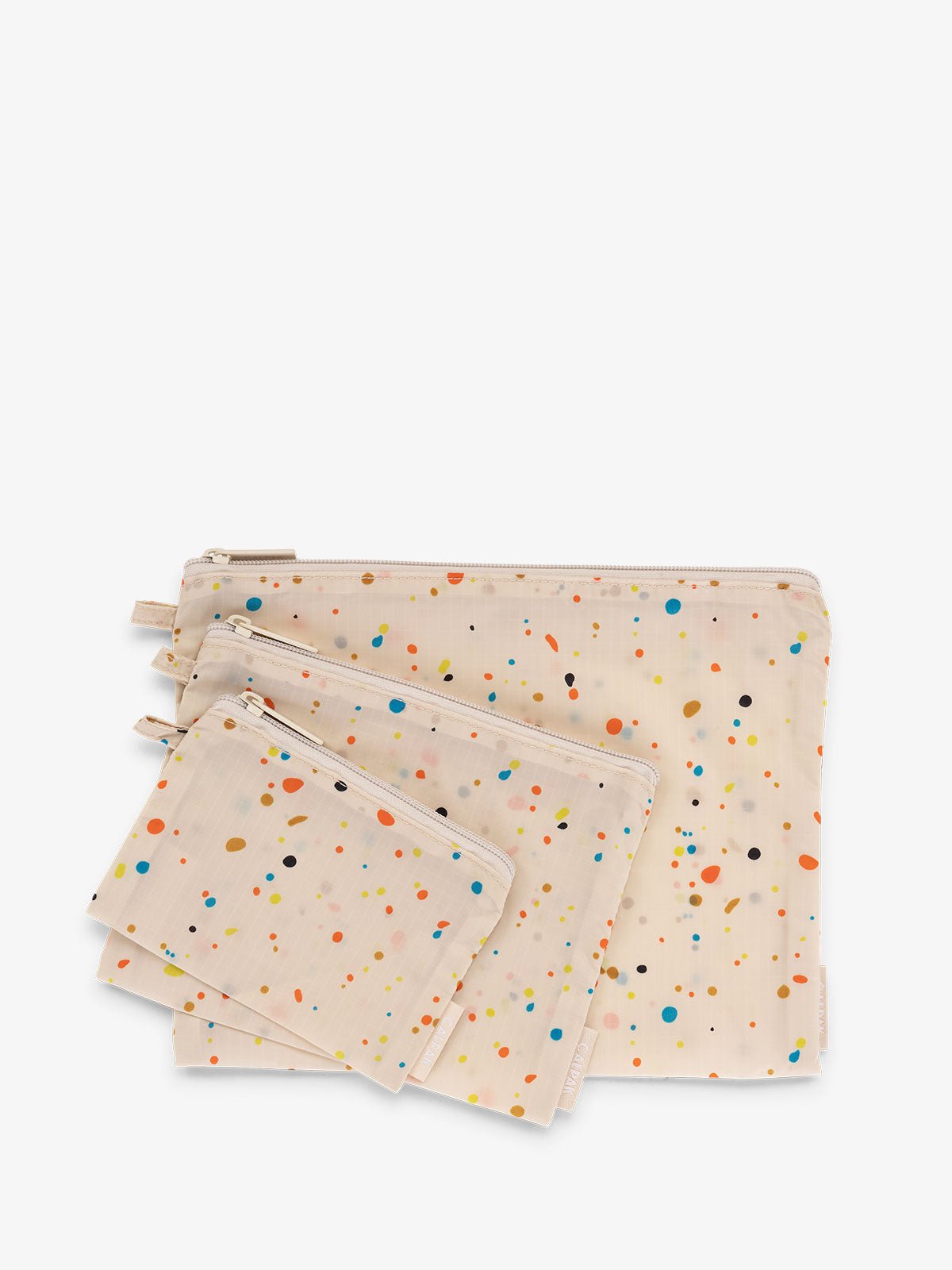 CALPAK Compakt zippered pouches in speckle