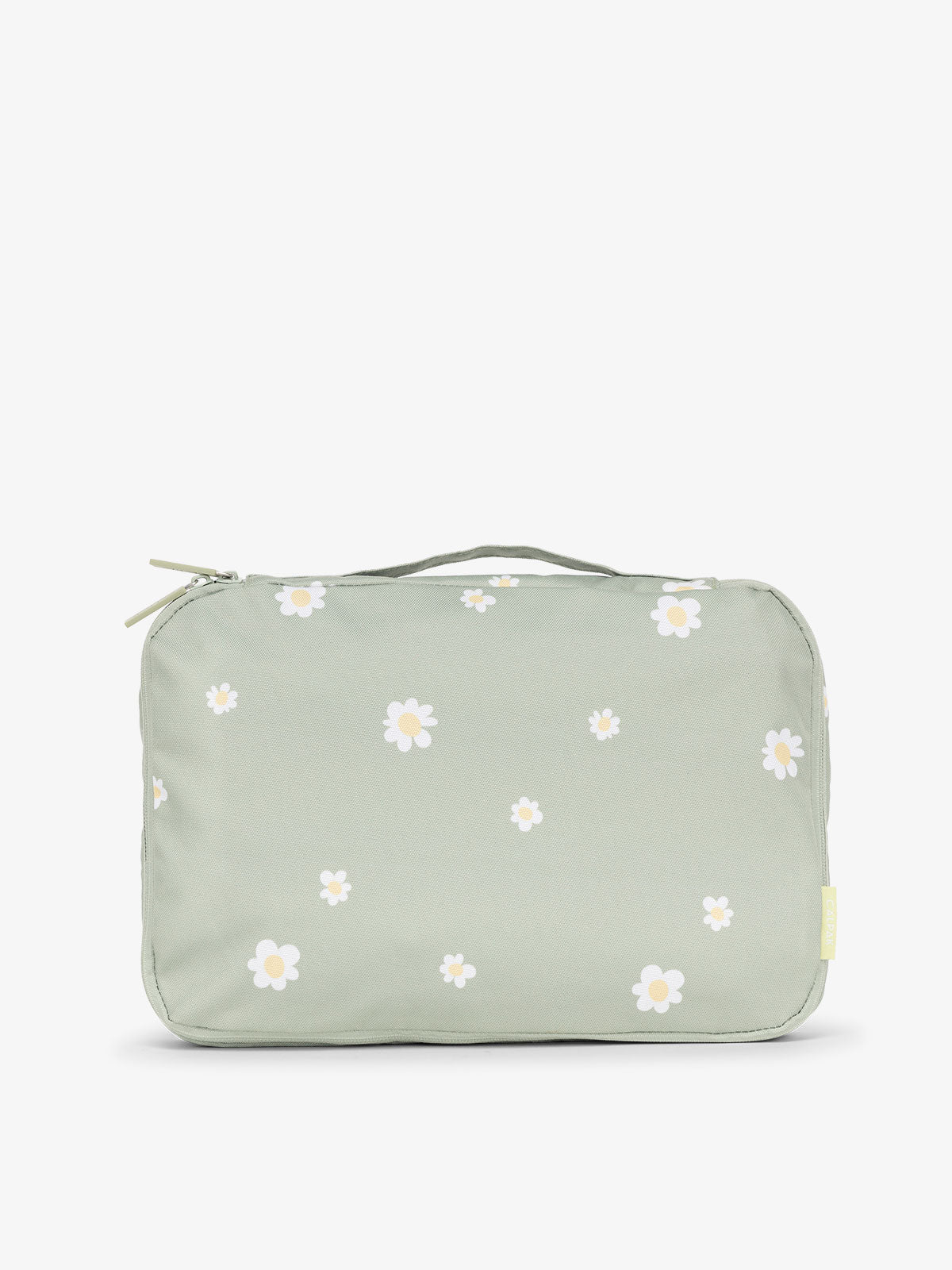 CALPAK packing cubes with top handle in green floral print; PCC2201-DAISY