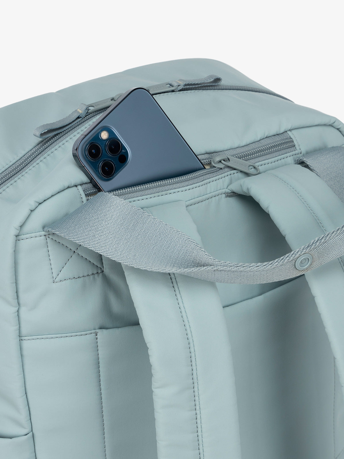 Bluebell blue CALPAK Connect Laptop Backpack with zippered phone pocket; BCN2401-BLUEBELL