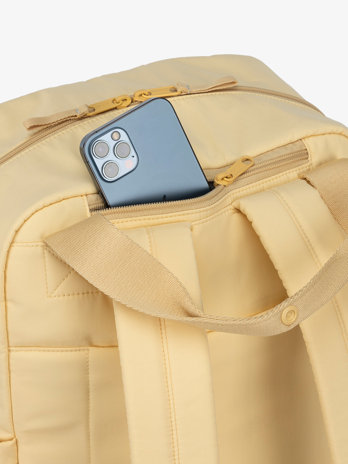 CALPAK Connect Laptop Backpack with zippered phone pocket sunshine yellow; BCN2401-SUNSHINE