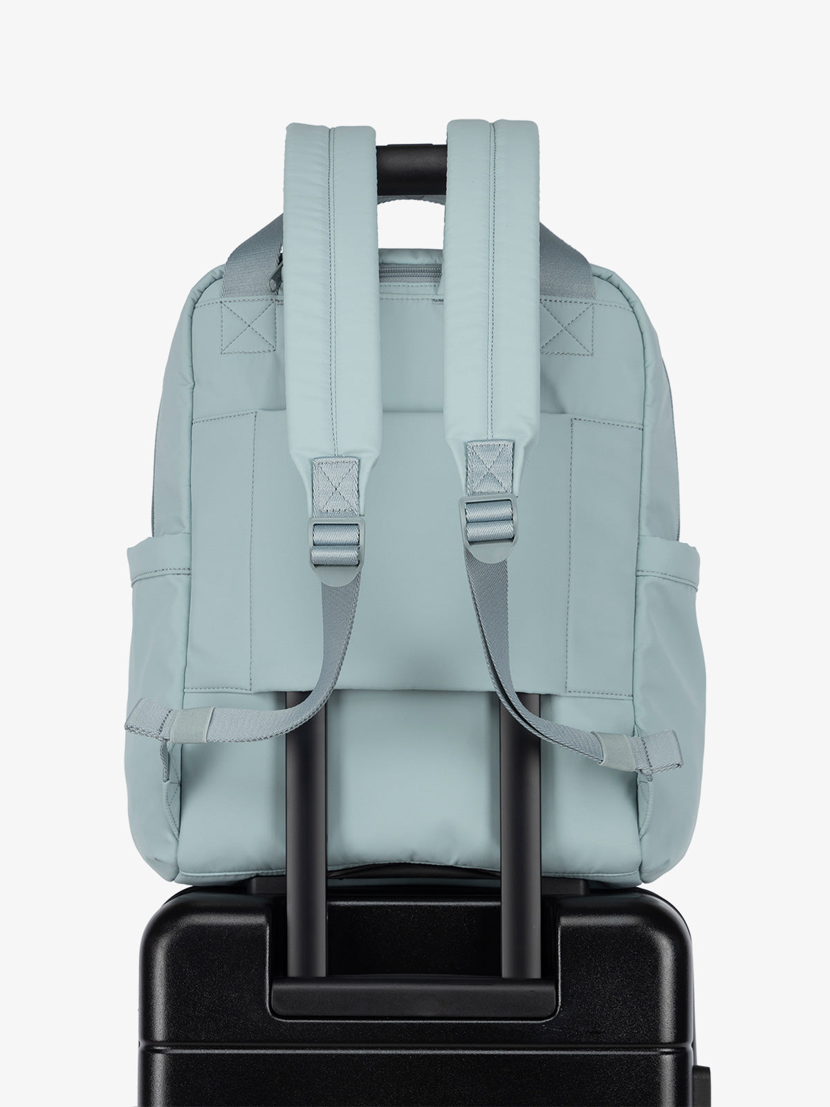 Luggage trolley sleeve of CALPAK Connect Laptop Backpack in blue; BCN2401-BLUEBELL