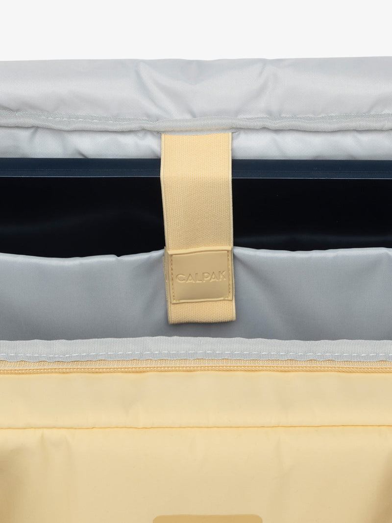 CALPAK Connect Laptop Duffel with padded laptop sleeve for laptop up to 17" with yellow exterior, gray interior