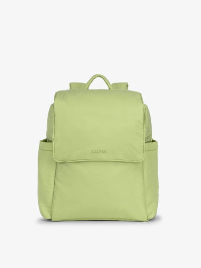 CALPAK small diaper backpack with insulated bottle pockets, convenient transport handle, and magnetic closure in lime; BPC2401-LIME, BBPC2401-LIME