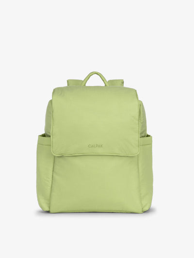CALPAK small diaper backpack with insulated bottle pockets, convenient transport handle, and magnetic closure in lime; BPC2401-LIME, BBPC2401-LIME view 1